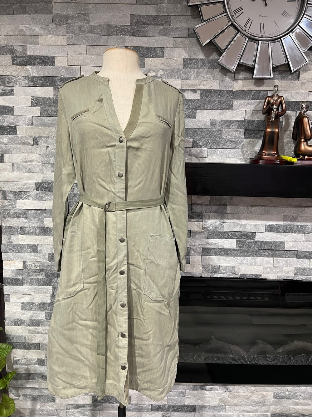 Soft Surroundings Sage Green Long Sleeves Dress Size M